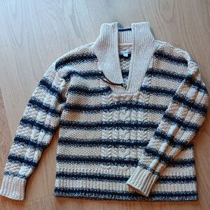 L.L. Bean Beige and Black Women's Cowl Neck Sweater